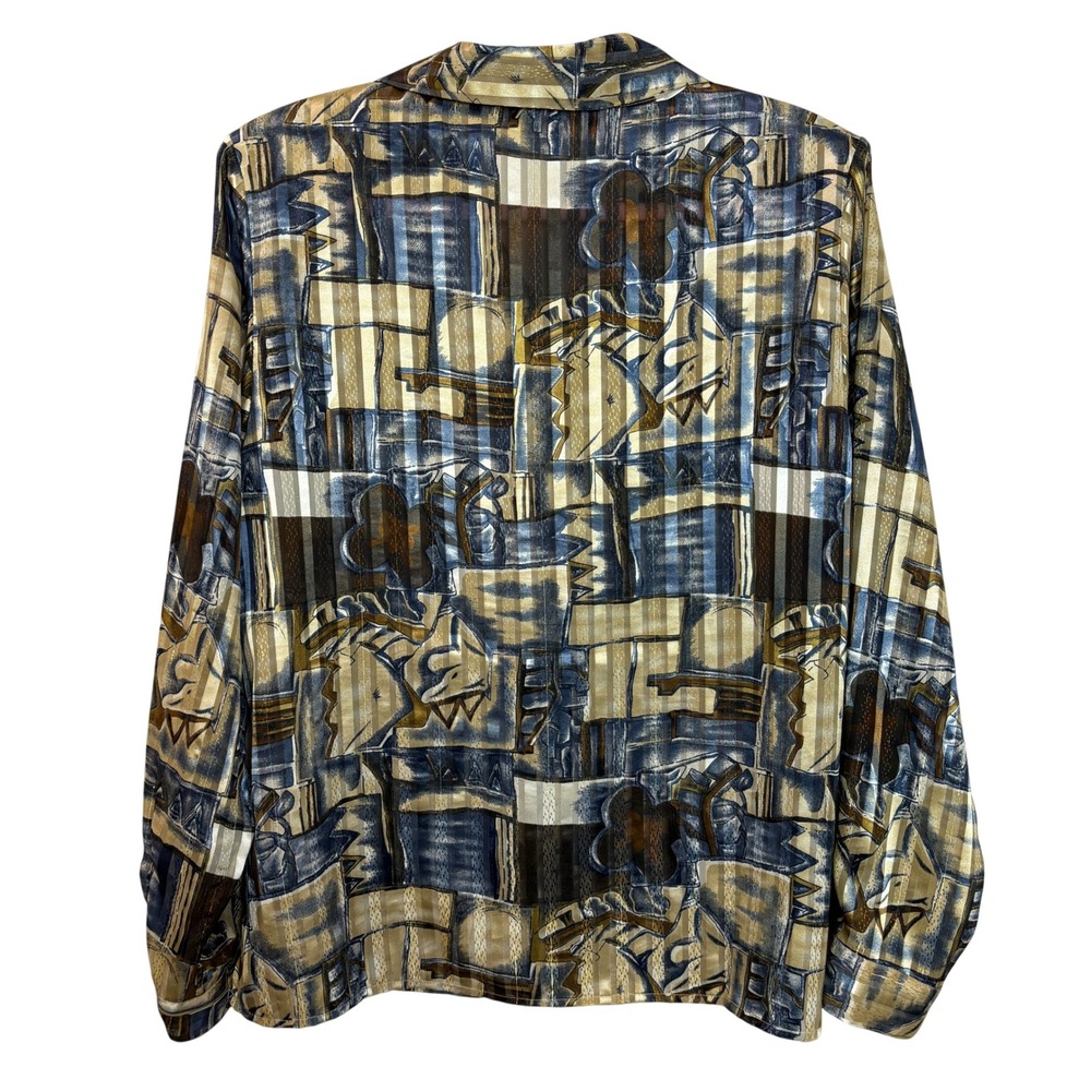 Yves St Clair Abstract Print Long Sleeve Button Up Shirt Womens 14 Art Deco Glam